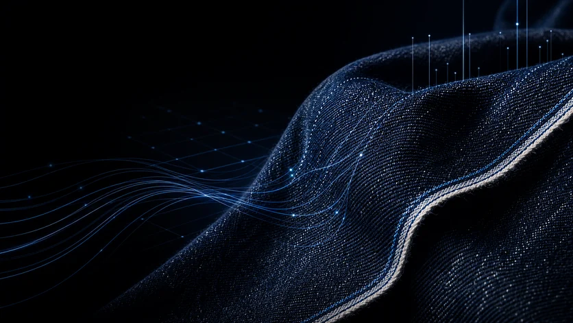 Candiani Denim: tracking server-side, linee dati blu su denim